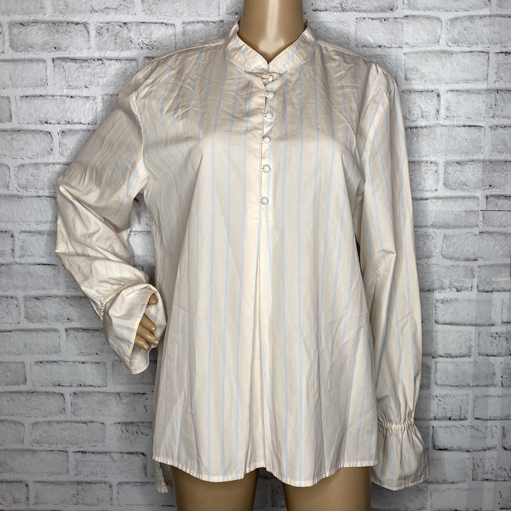 Frame Ruffle Cuff Popover Stripe Top - image 1
